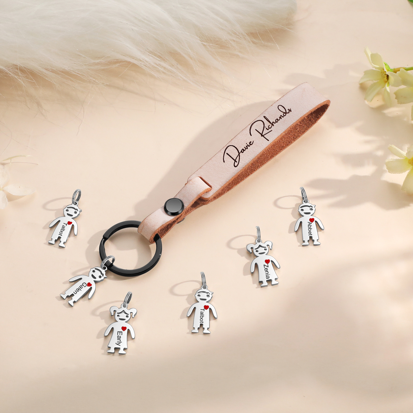 4 Names-personalized Keychain Custom 4 Doll Name and 1 Text Keychain Gift for Nana/ Mum