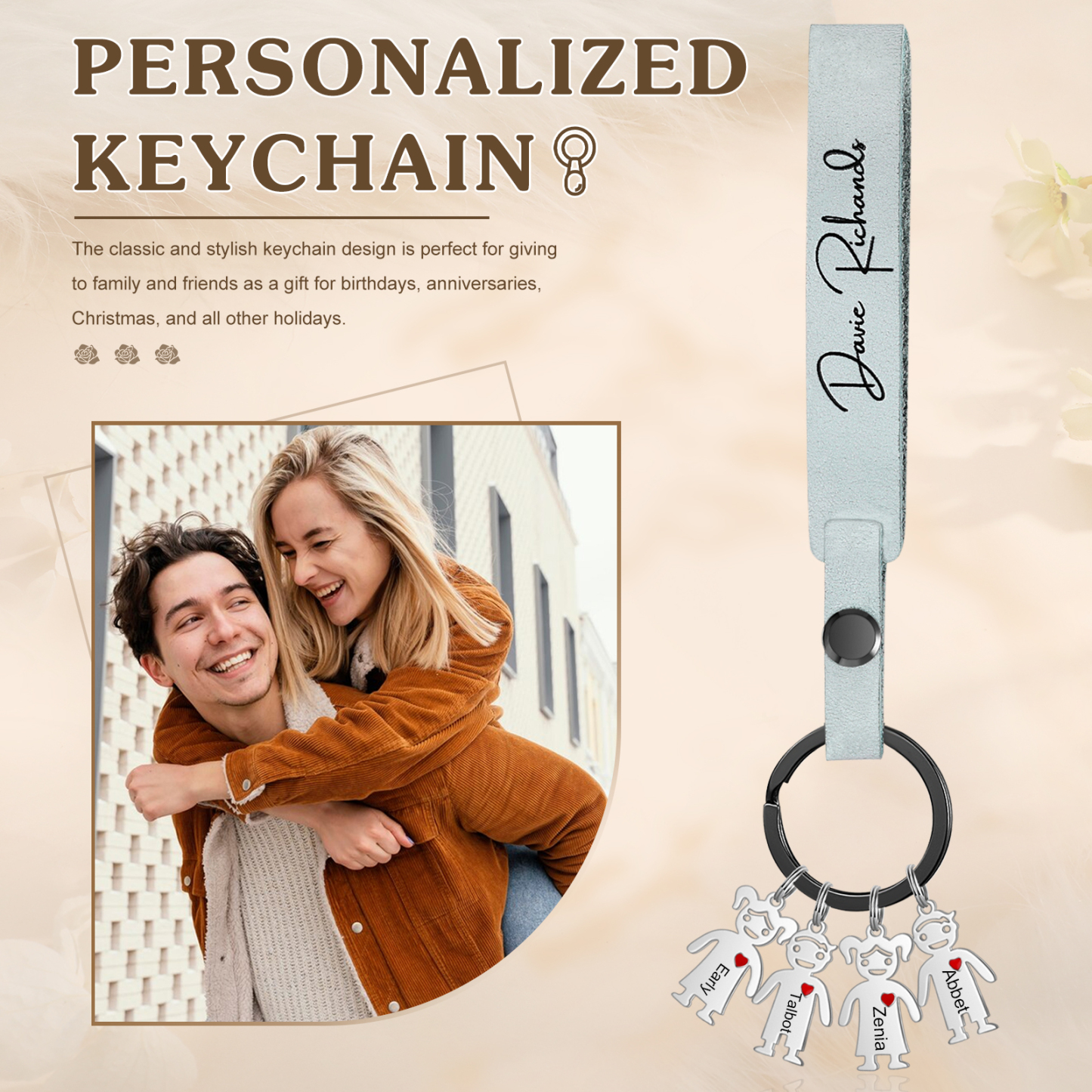4 Names-personalized Keychain Custom 4 Doll Name and 1 Text Keychain Gift for Nana/ Mum