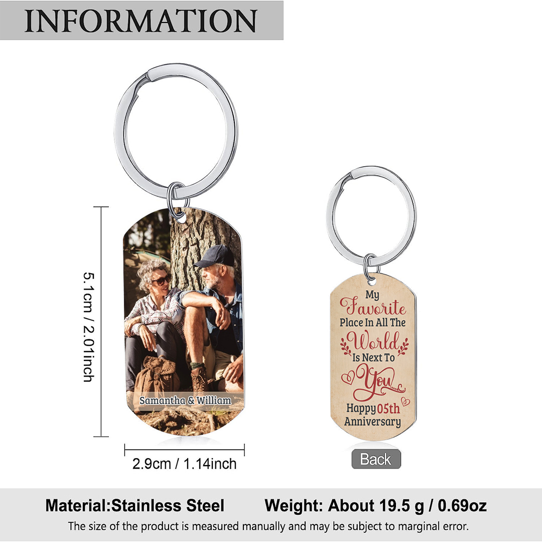 Personalised Couple Keyring with Custom 2 Names & Photo Stainless Steel Keychain Anniversary Gift for Him | Jessmade