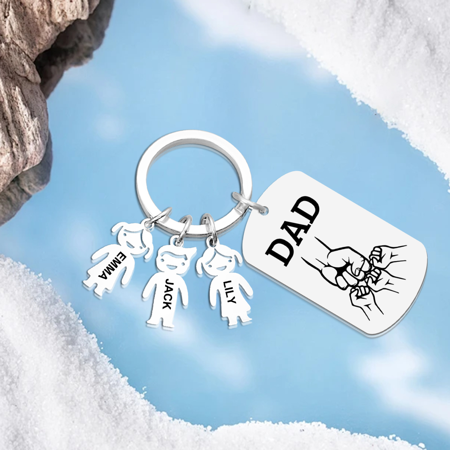 3 names - Father’s Day Personalized Keychain, Dad Gift with Kid’s Name - Custom Family Keyring for Dad