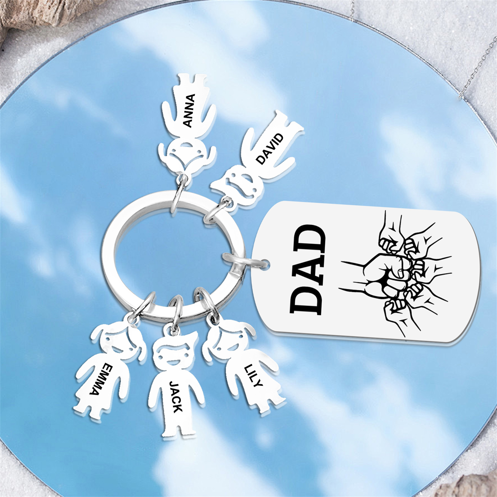 5 names - Father’s Day Personalized Keychain, Dad Gift with Kid’s Name - Custom Family Keychain for Dad 