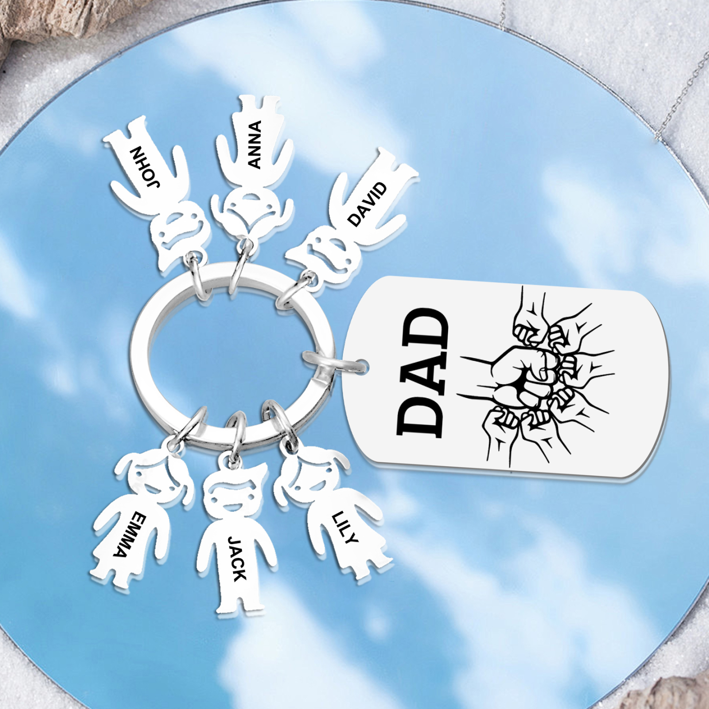 6 names - Father’s Day Personalized Keychain, Dad Gift with Kid’s Name - Custom Family Keychain for Dad