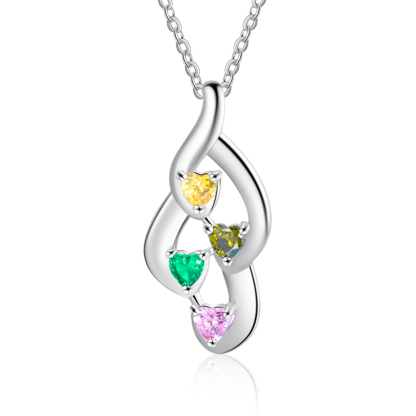 Personalized Necklace With 4 Heart Birthstones Engraved Names Gift For Her