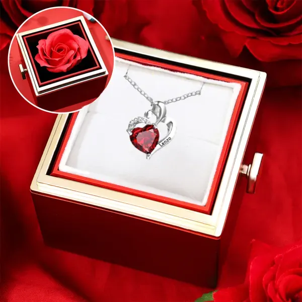 Personalized Heart Necklace With 1 birthstone Engraved Names Gift For Women