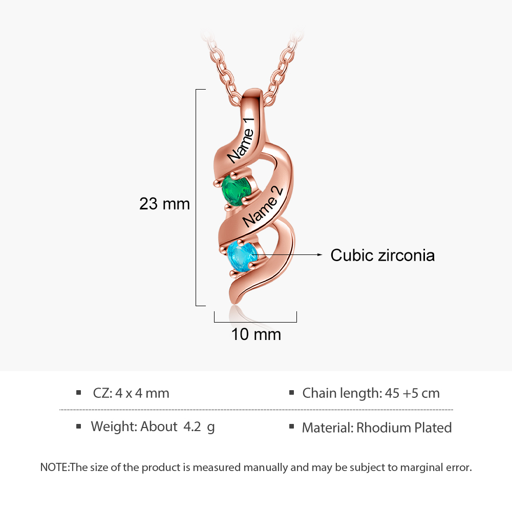 2 Names-Personalized Birthstones Necklace Set With Rose Gift Box-Custom Cascading Pendant Necklace Engraving 2 Names Gifts for Her