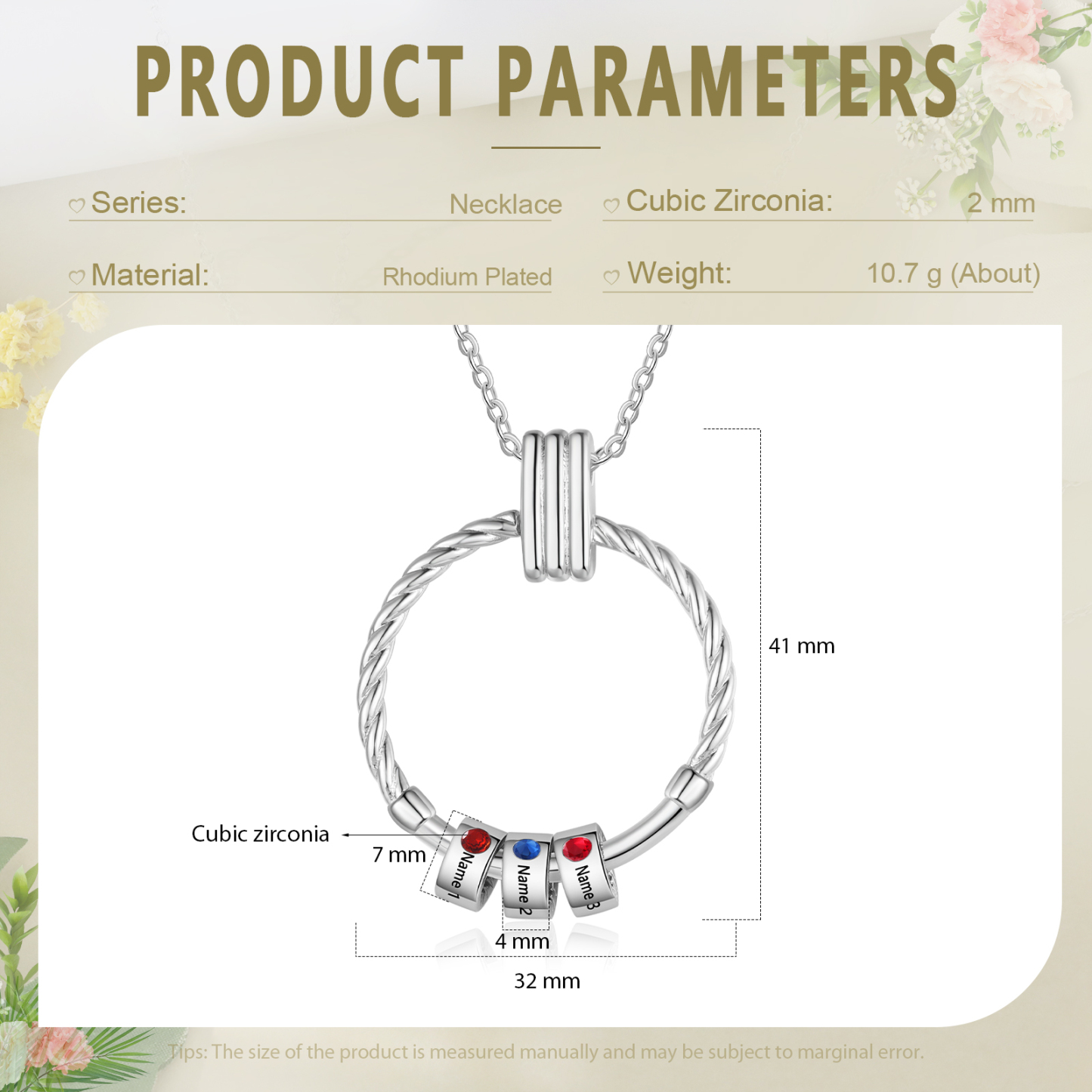 3 Names - Personalized Round Pendant Necklace Customized Name Gift for Her