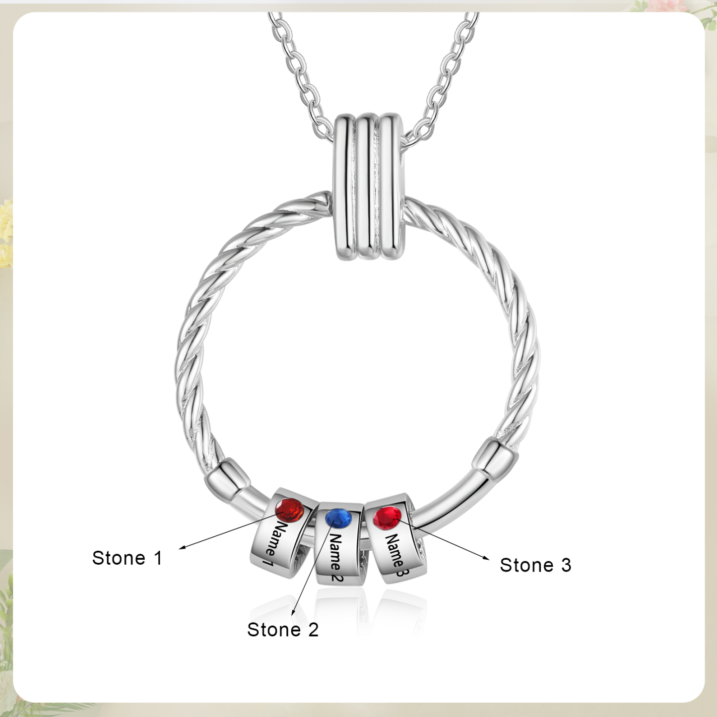 3 Names - Personalized Round Pendant Necklace Customized Name Gift for Her