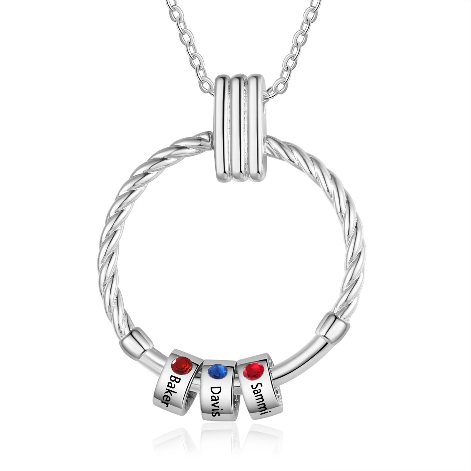 3 Names - Personalized Round Pendant Necklace Customized Name Gift for Her