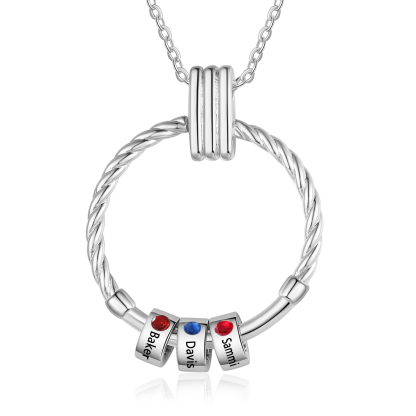 3 Names - Personalized Round Pendant Necklace Customized Name Gift for Her