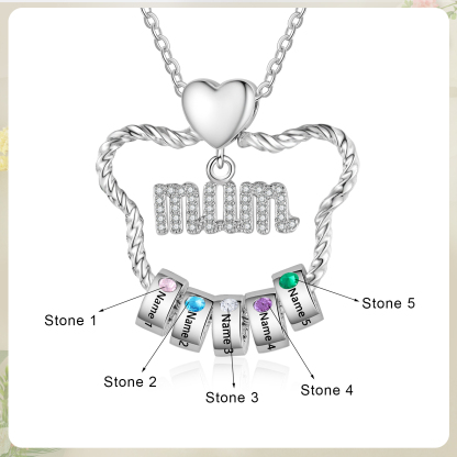 5 Names - Personalized Cat Head Shape Necklace Customized 5 Birthstones & Names Necklace Gift for Mom