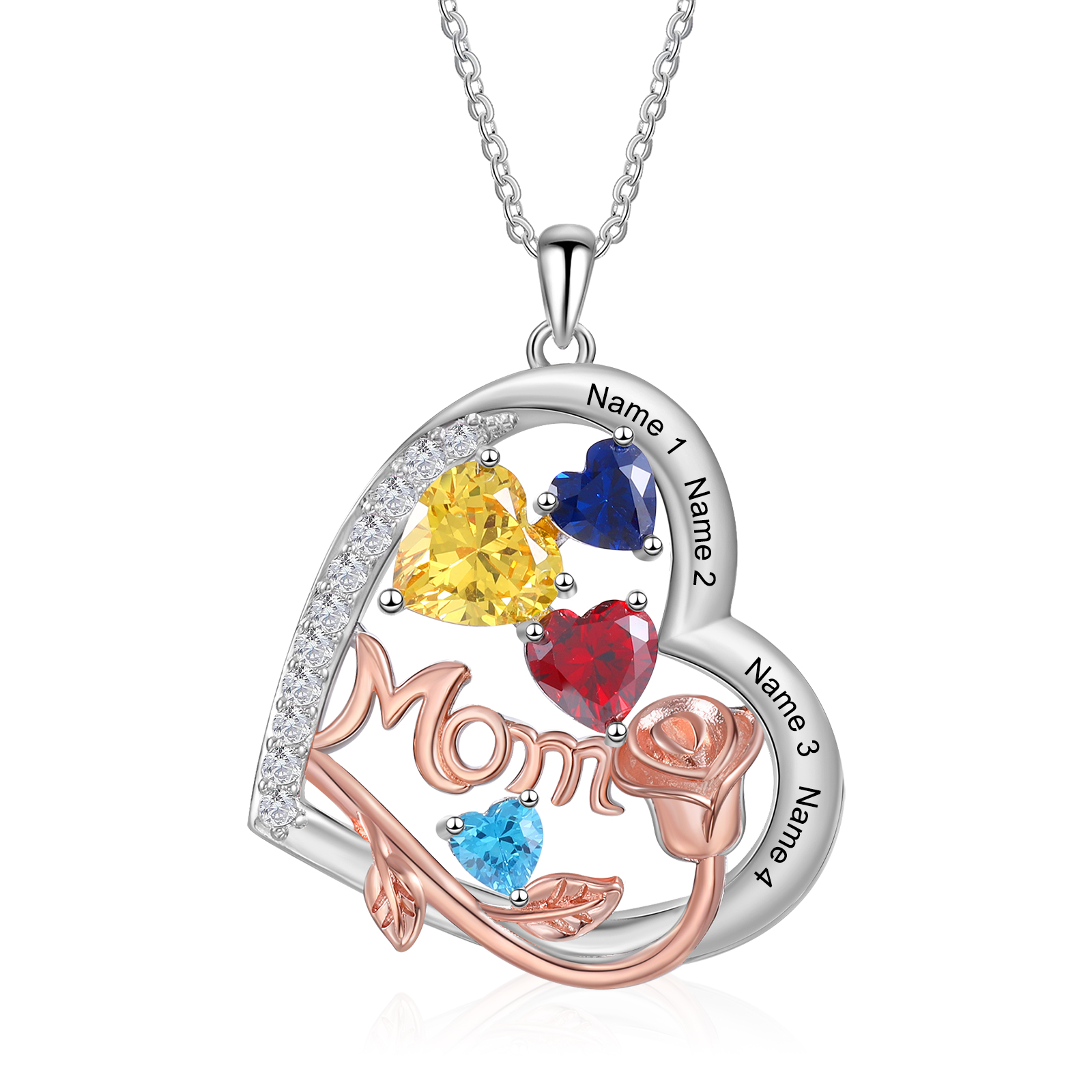 Name - Personalized Silver Heart Necklace with Birthstone and Name as 