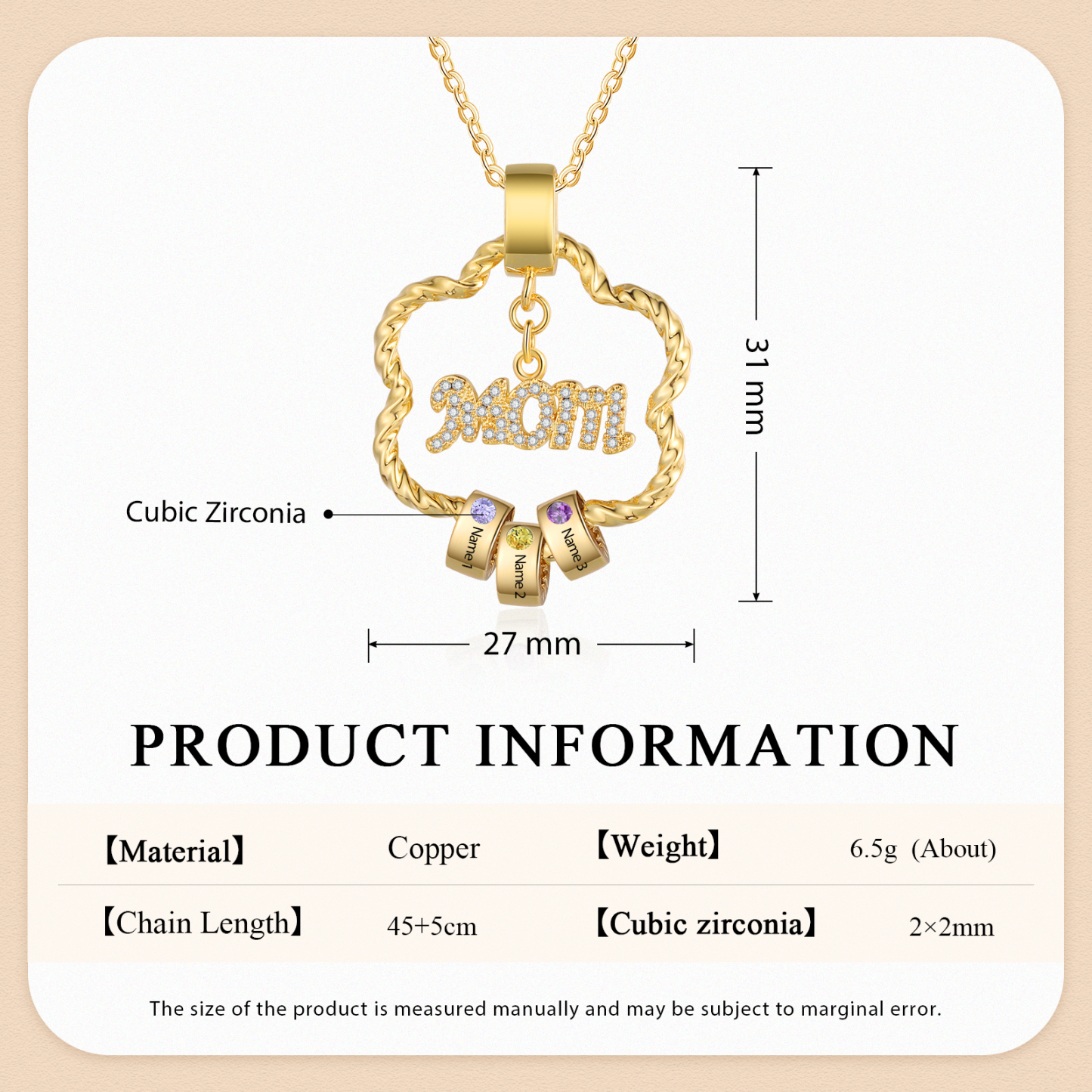 3 Names - Personalized Flower Pendant Necklace Custom Name Gift for Mom