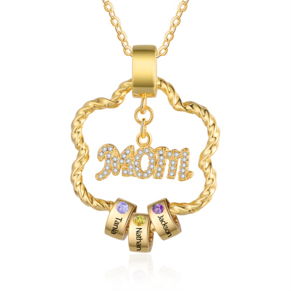 3 Names - Personalized Flower Pendant Necklace Custom Name Gift for Mom