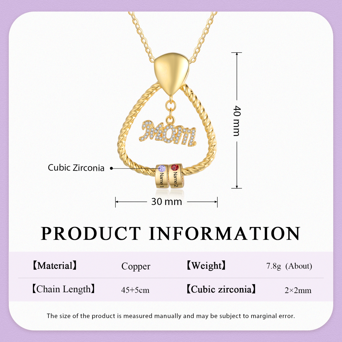 2 Names - Personalized Triangle Pendant Necklace Custom Birthstone Custom Name Gift for Mom