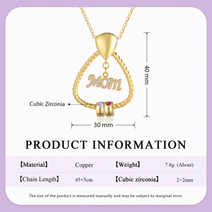 2 Names - Personalized Triangle Pendant Necklace Custom Birthstone Custom Name Gift for Mom