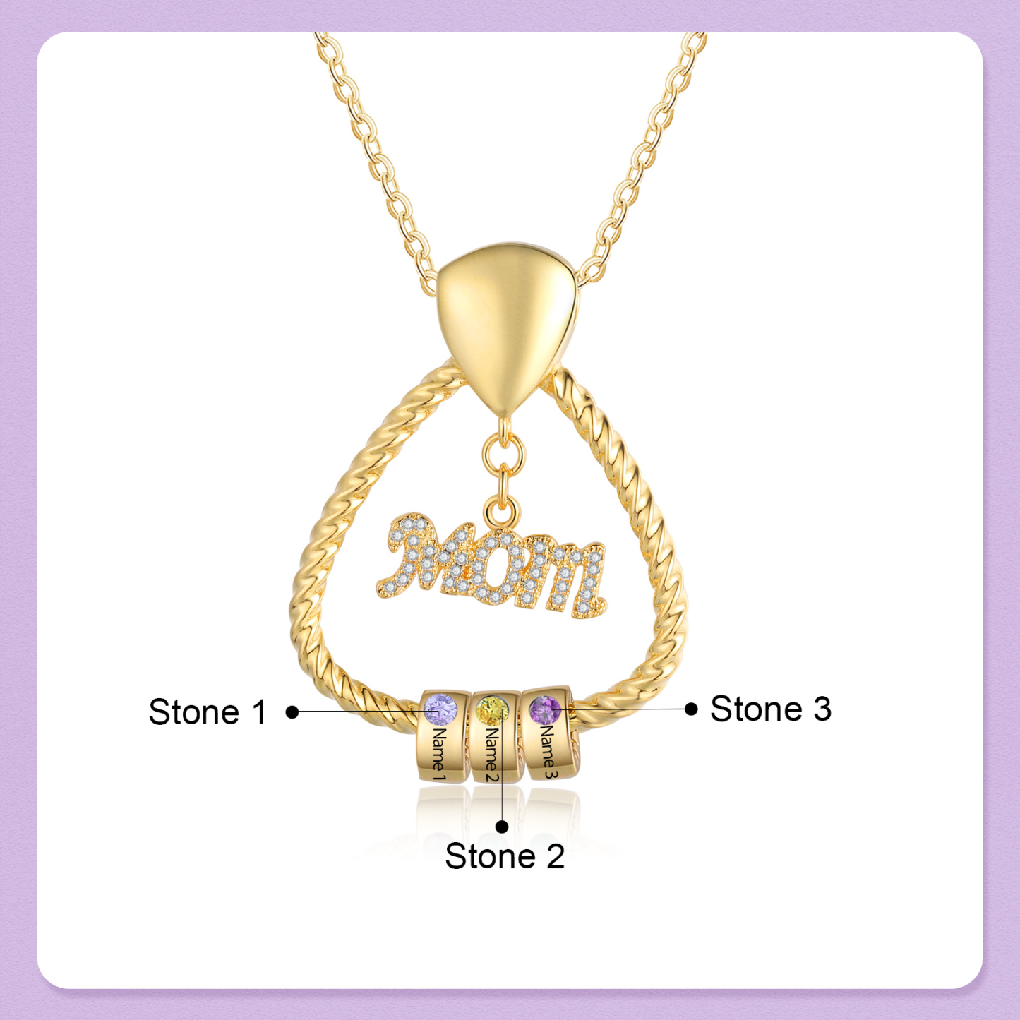 3 Names - Personalized Triangle Pendant Necklace Custom Birthstone Custom Name Gift for Mom