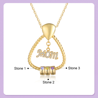 3 Names - Personalized Triangle Pendant Necklace Custom Birthstone Custom Name Gift for Mom