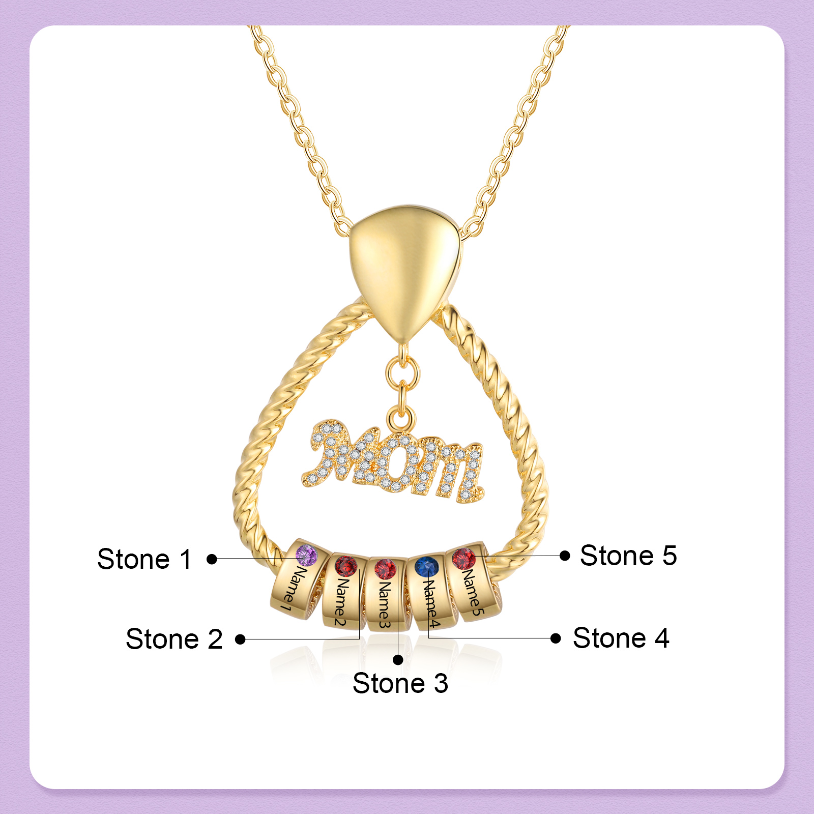 5 Names - Personalized Triangle Pendant Necklace  Custom Name Gift for Mom