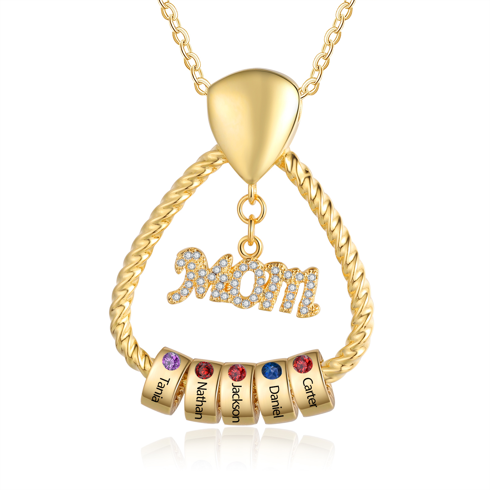 5 Names - Personalized Triangle Pendant Necklace  Custom Name Gift for Mom