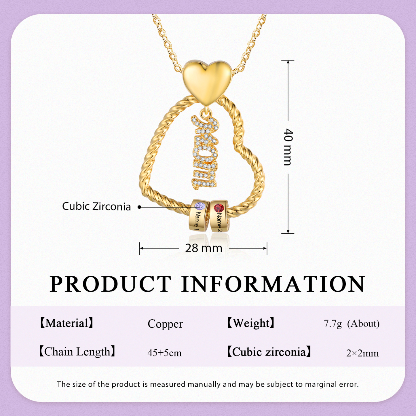 2 Names - Personalized Love Pendant Necklace Custom Birthstone Custom Name Gift for Mom