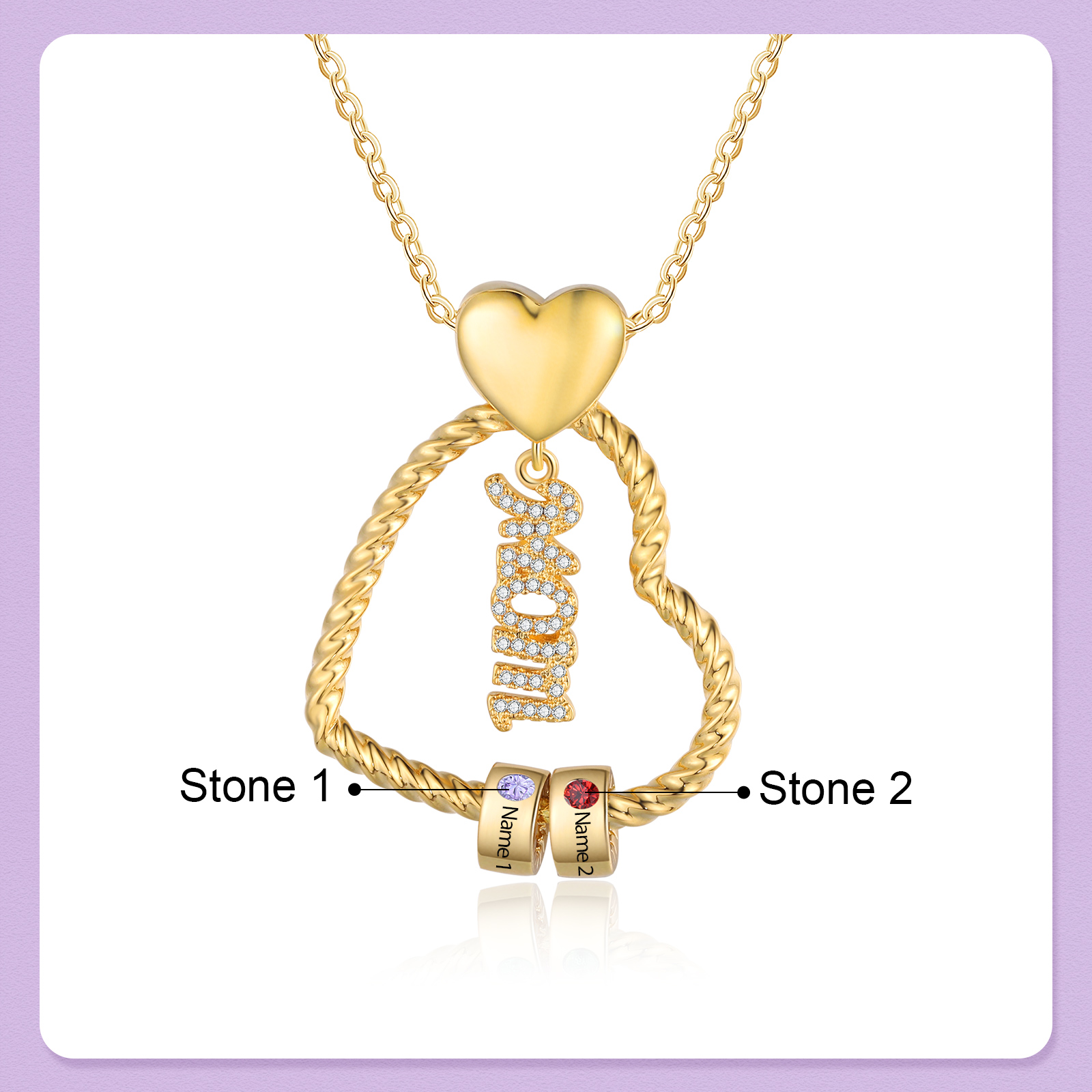 2 Names - Personalized Love Pendant Necklace Custom Birthstone Custom Name Gift for Mom