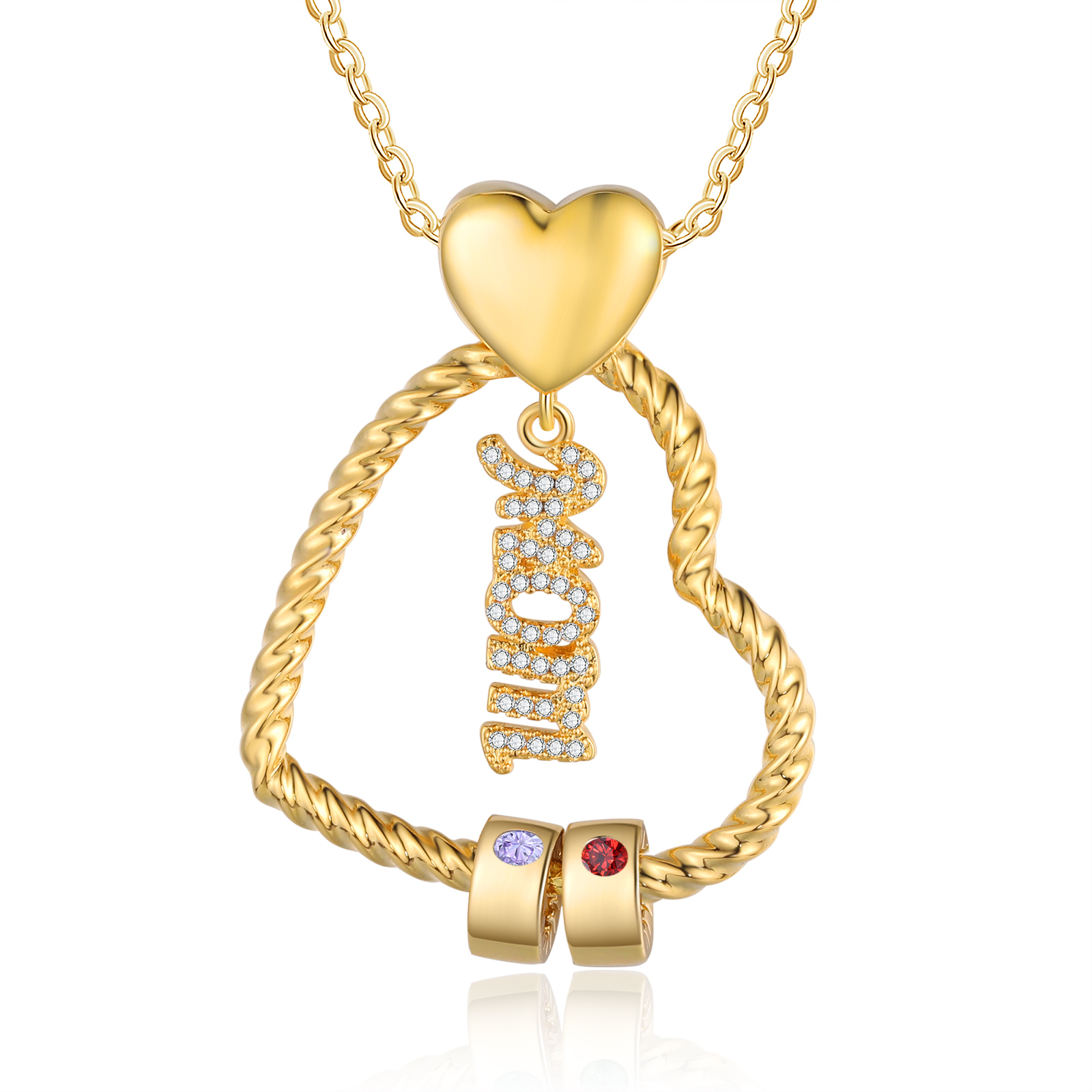 2 Names - Personalized Love Pendant Necklace Custom Birthstone Custom Name Gift for Mom