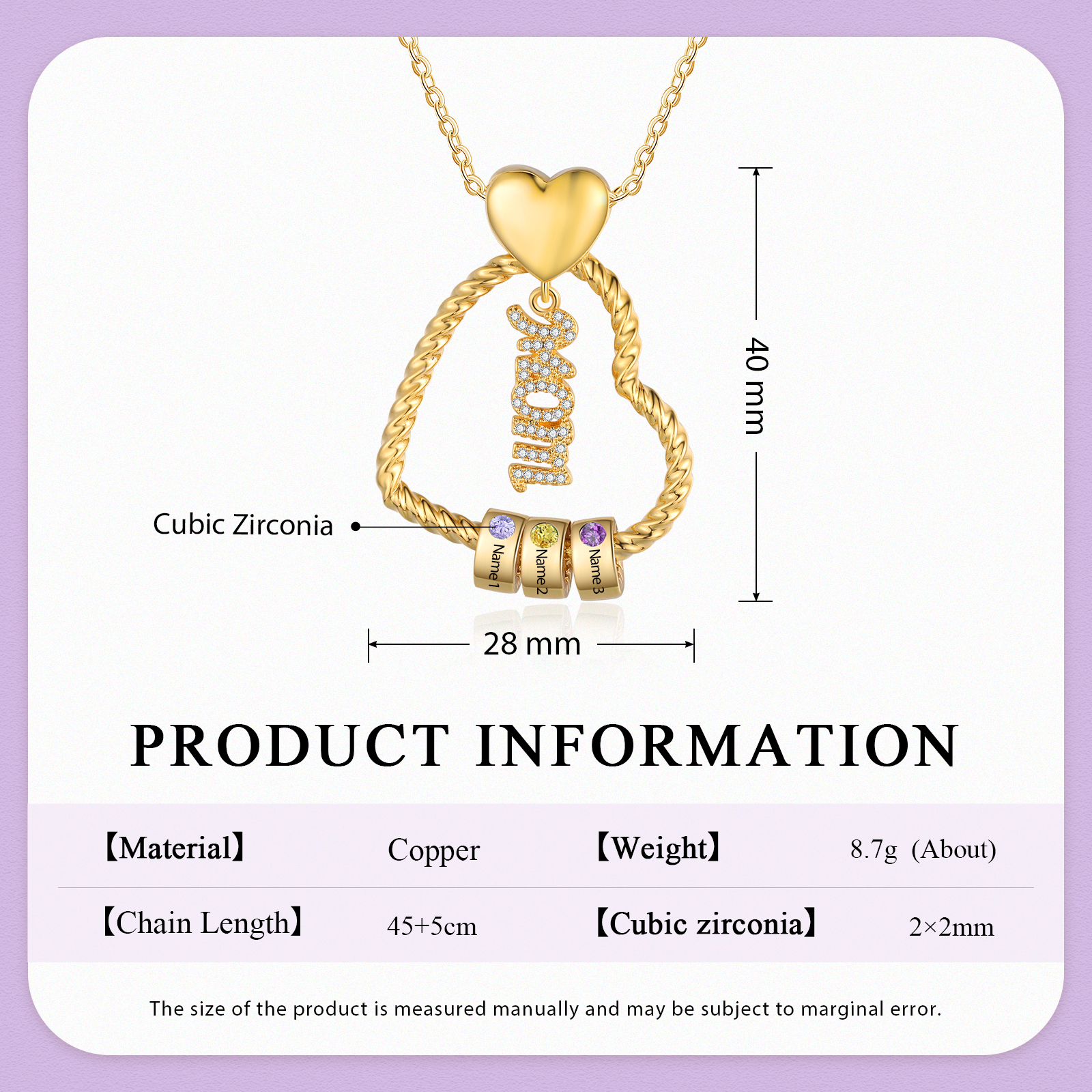 3 Names - Personalized Love Pendant Necklace Custom Birthstone Custom Name Gift for Mom