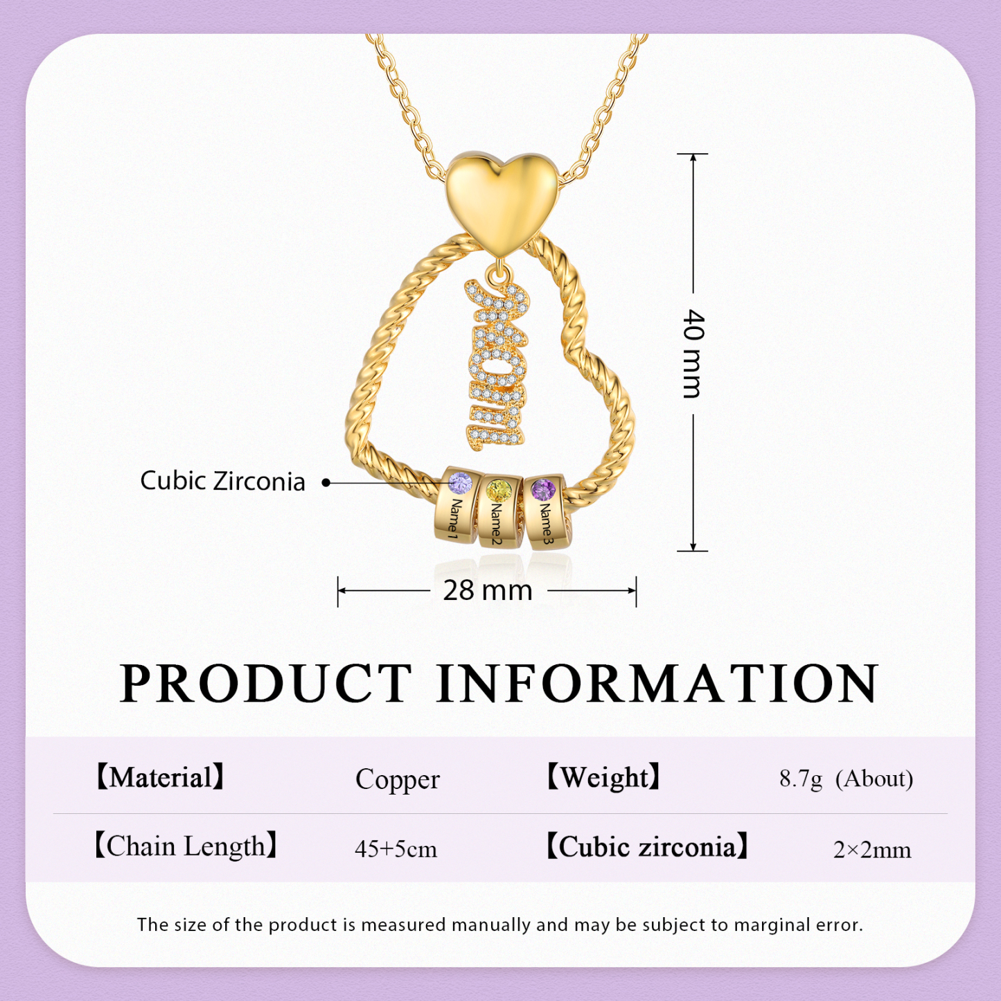 3 Names - Personalized Love Pendant Necklace Custom Birthstone Custom Name Gift for Mom