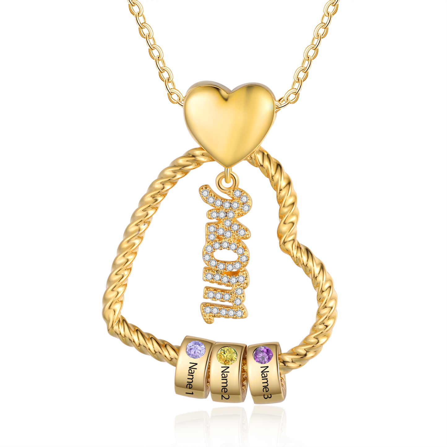 3 Names - Personalized Love Pendant Necklace Custom Birthstone Custom Name Gift for Mom