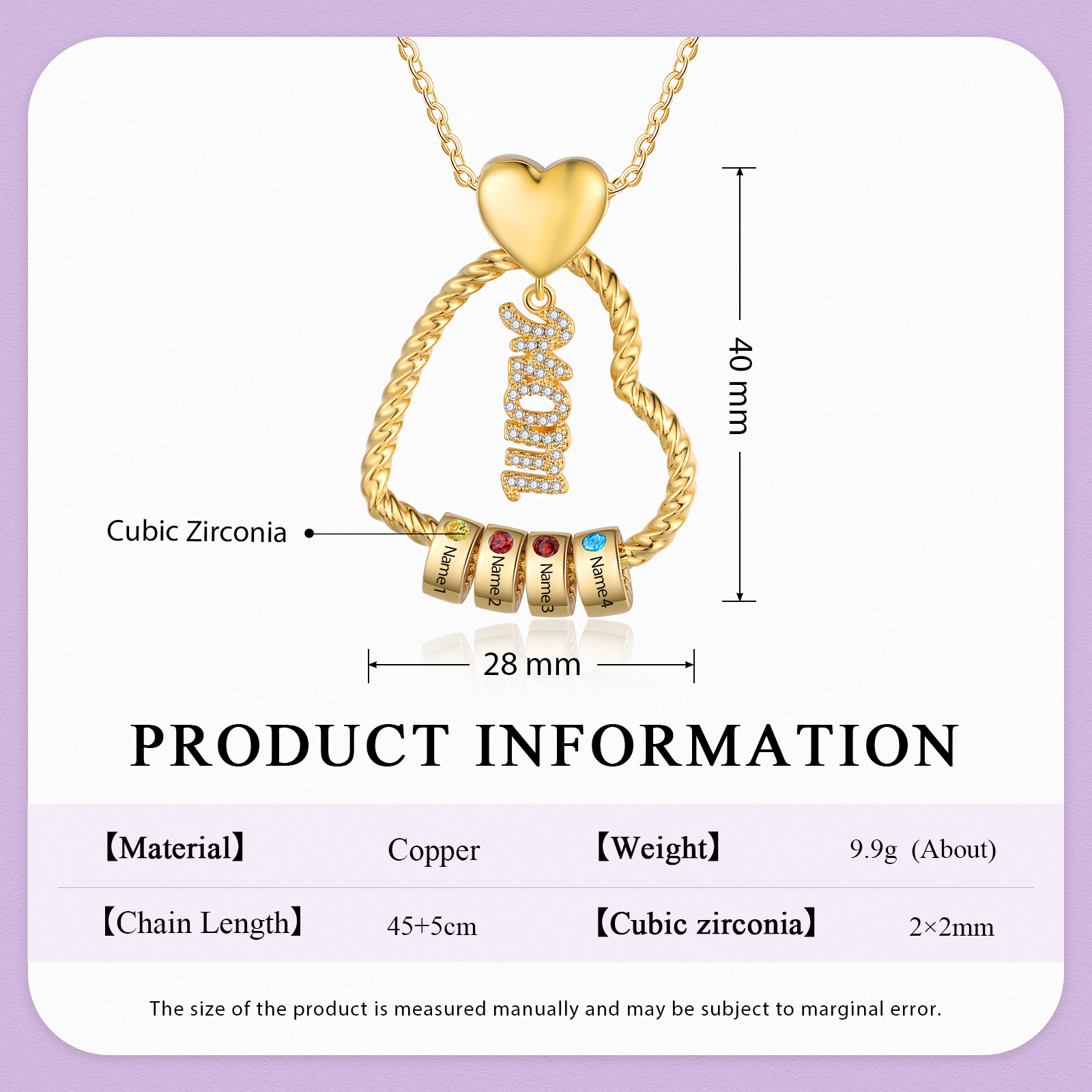 4 Names - Personalized Love Pendant Necklace Custom Birthstone Custom Name Gift for Mom