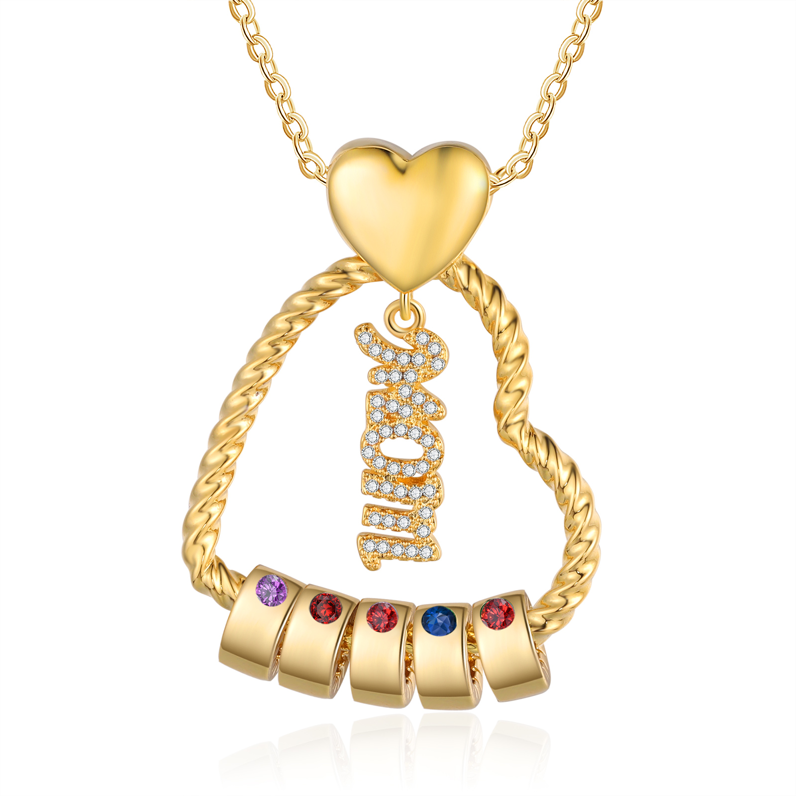 5 Names - Personalized Love Pendant Necklace Custom Birthstone Custom Name Gift for Mom