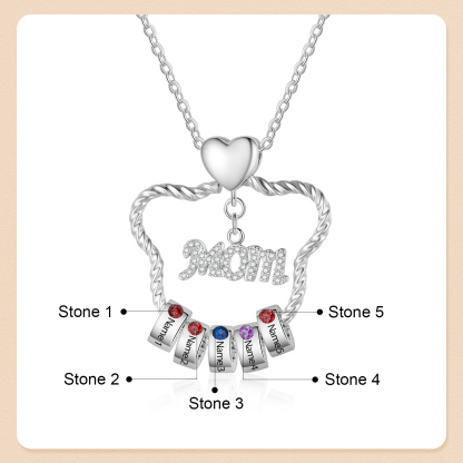 5 Names - Personalized Cat Head Shape Necklace Customized 5 Birthstones & Names Necklace Gift for Mom