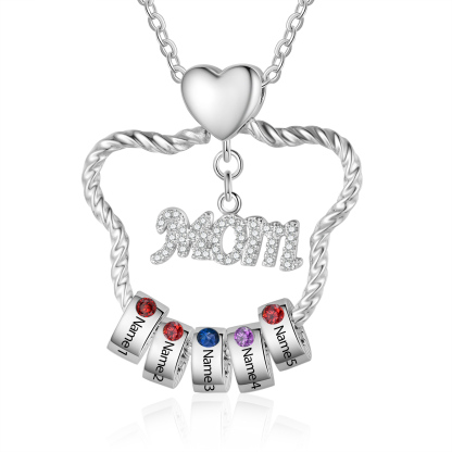 5 Names - Personalized Cat Head Shape Necklace Customized 5 Birthstones & Names Necklace Gift for Mom