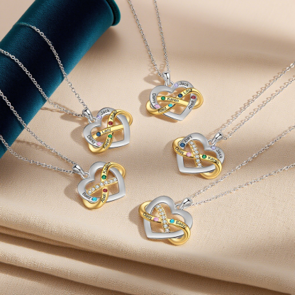 Personalized Birthstone Necklace with Custom 3 Names & 3 Birthstones Pendant Necklace Christmas Gift for Mom/Grandma | Jessemade