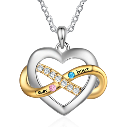 Personalized Birthstone Necklace with Custom 2 Names & 2 Birthstones P