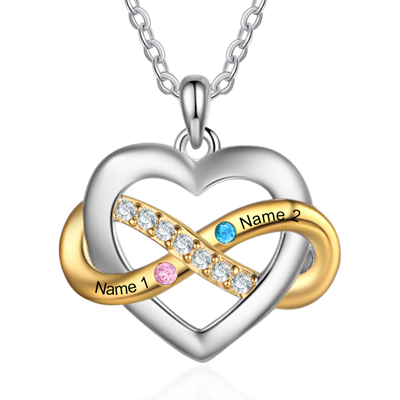 Personalised Love Necklace Customized With 2 Names and 2 Birthstones Women's Necklace Gift for Nan | Jessmade