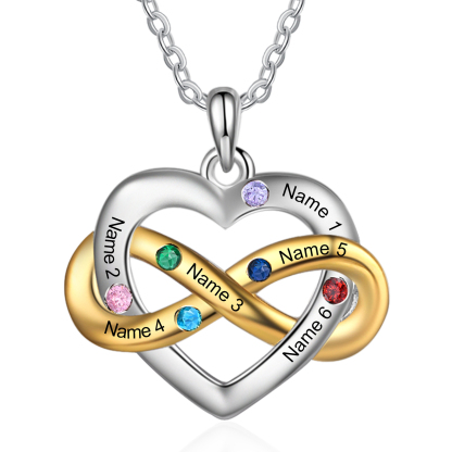 Personalised Love Necklace Customized With 6 Names and 6 Birthstones Women's Necklace Gift for Nan | Jessmade