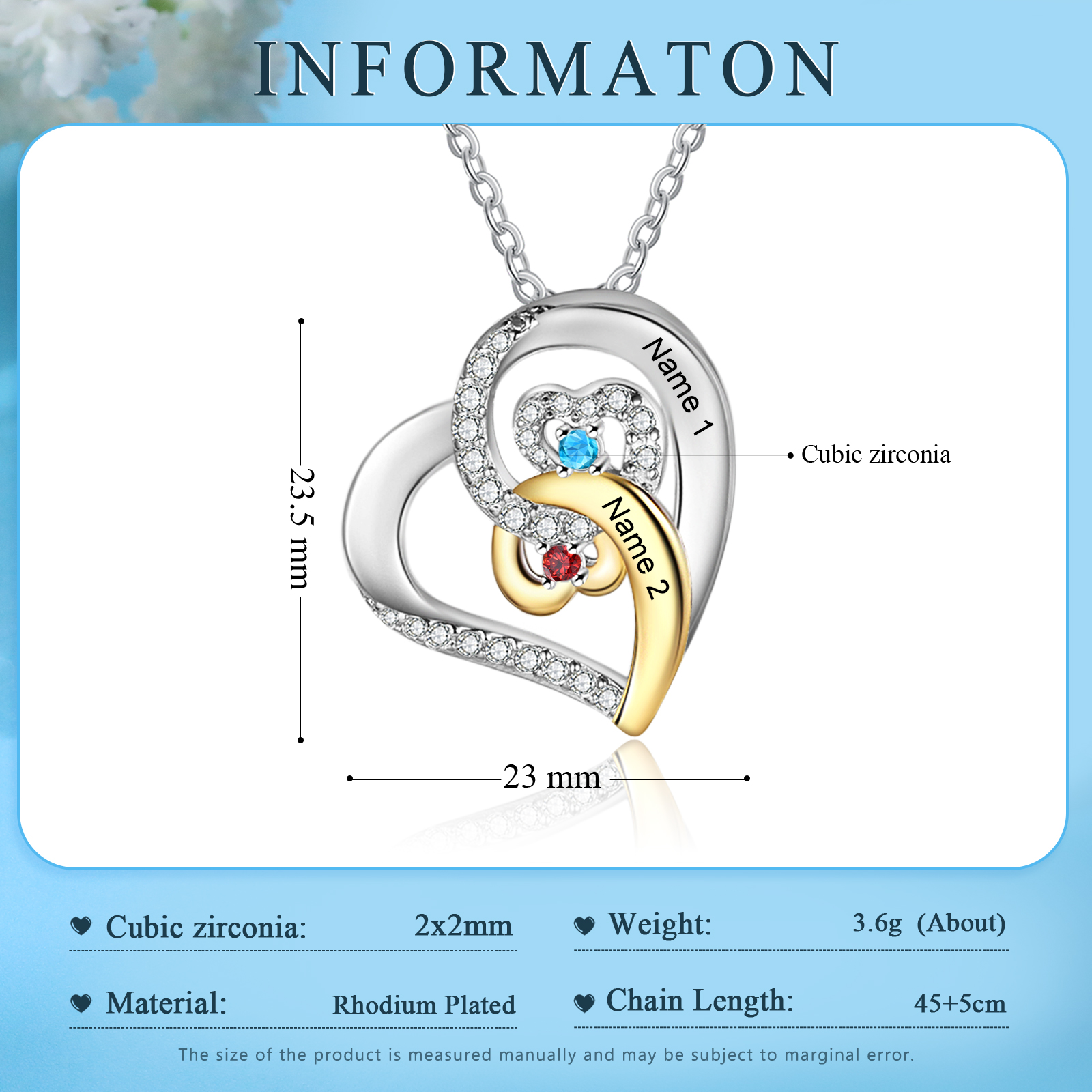 Personalized Heart Necklace Custom 2 Names and 2 Birthstones Women's Stacked Necklace Gift for Grandma | Jessmade