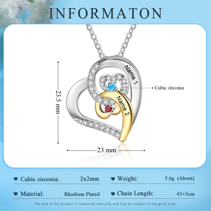 Personalized Heart Necklace Custom 2 Names and 2 Birthstones Women's Stacked Necklace Gift for Grandma | Jessmade