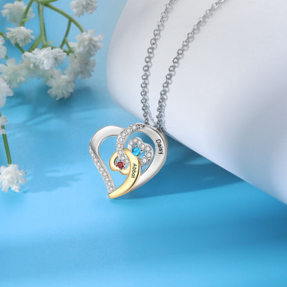 Personalized Heart Necklace Custom 2 Names and 2 Birthstones Women's Stacked Necklace Gift for Grandma | Jessmade