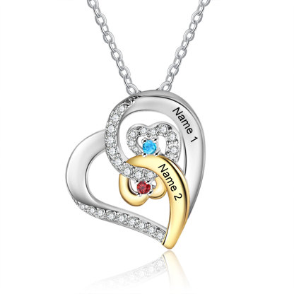 Personalized Heart Necklace Custom 2 Names and 2 Birthstones Women's Stacked Necklace Gift for Grandma | Jessmade
