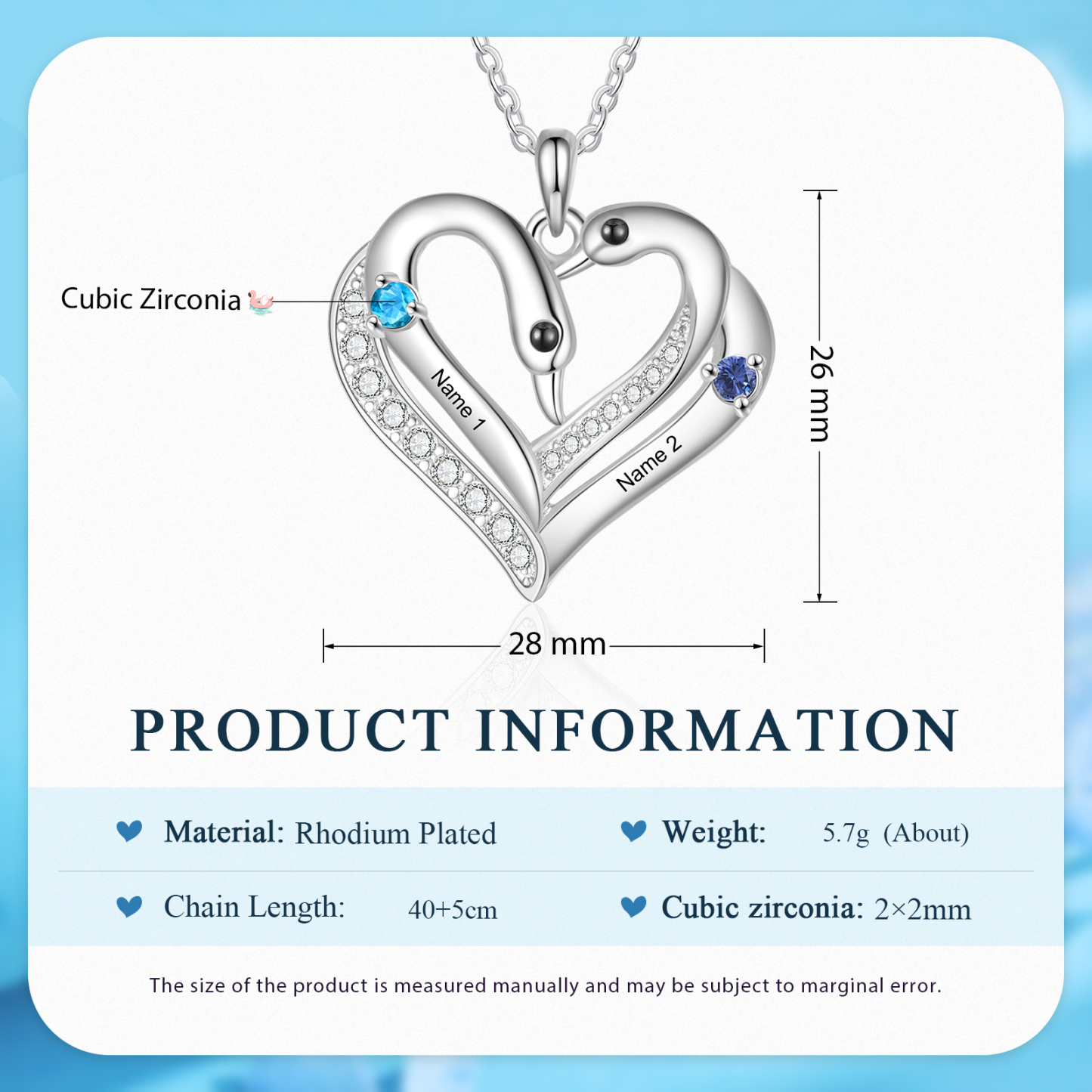 Personalized Heart Necklace – Custom 2 Names & 2 Birthstones Pendant Gift for Mum/Nan | Jessemade