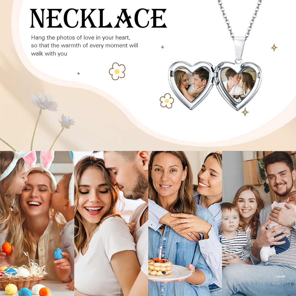 Personalised Heart Shaped Locket Necklace Custom with 2 Photos and 1 Text for Her | Jessemade