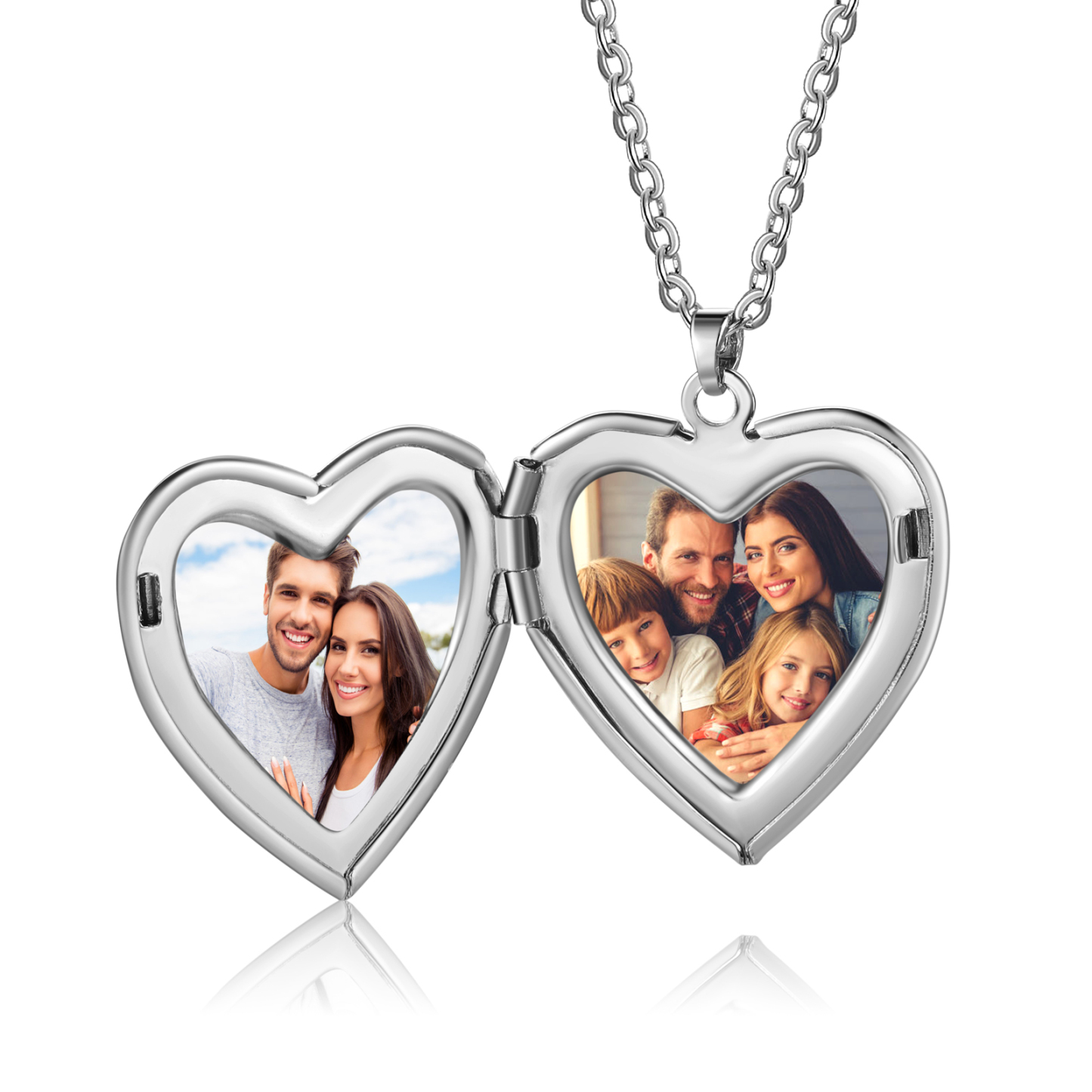 Personalised Women's Necklace – Heart-Shaped Pendant with Flowers & Custom 2 Photos – Available in Three Colors Gift for Her | Jessemade