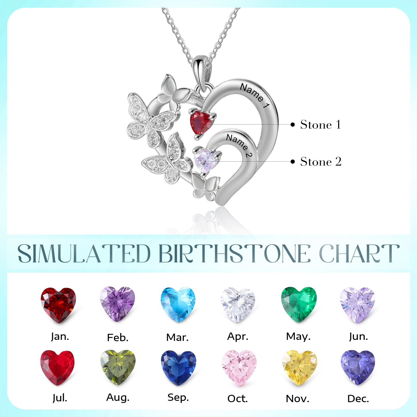 Personalized Butterfly Necklace – Personalized with Birthstones and Names - Gift for Mom