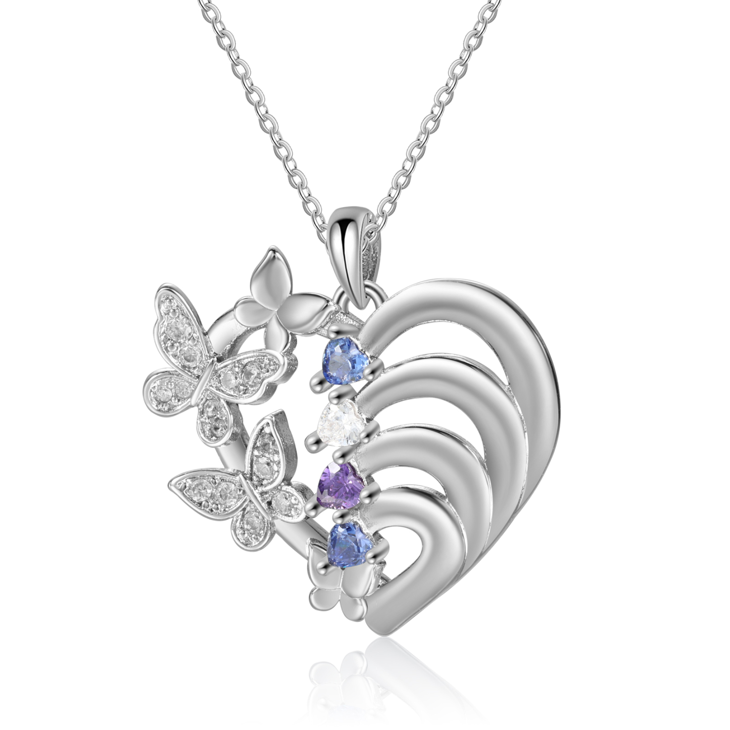 Personalized Butterfly Necklace – Personalized with 4 Birthstones and 4 Names - Gift for Mom