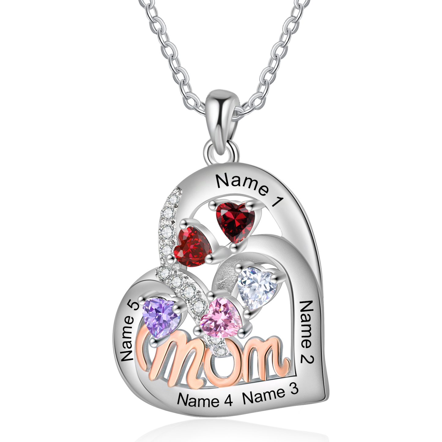Personalized Mother’s Necklace – Custom Heart Pendant with 2 Birthston