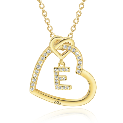 Personalized Letter Necklace 2 Hearts Custom Name & Letter Pendant Gift for Her | Jessemade