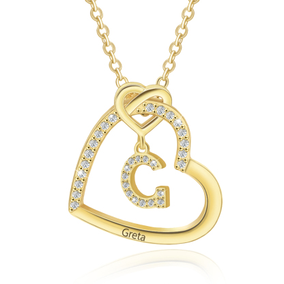 Personalized Letter Necklace 2 Hearts Custom Name & Letter Pendant Gift for Her | Jessemade