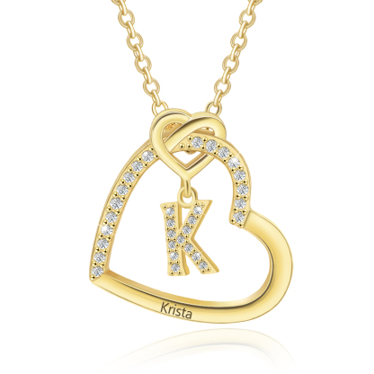 Personalized Letter Necklace 2 Hearts Custom Name & Letter Pendant Gift for Her | Jessemade